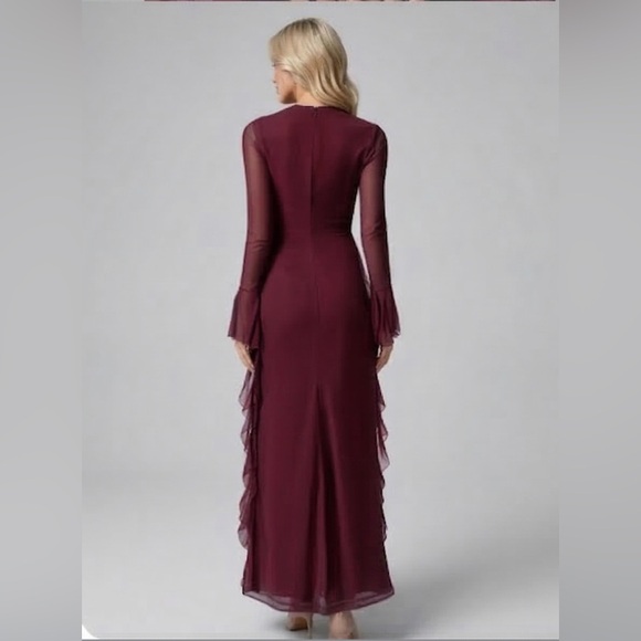 Ruffle Chiffon Maxi Dress Burgundy - Picture 10 of 10